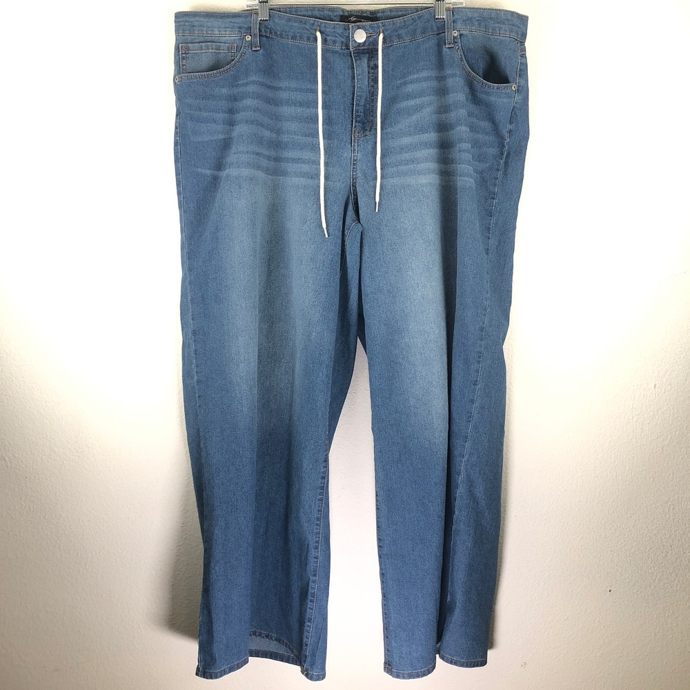 AG Denim Womens Plus 22W Wide Leg Drawstring Waist Jeans Medium Wash Stretch